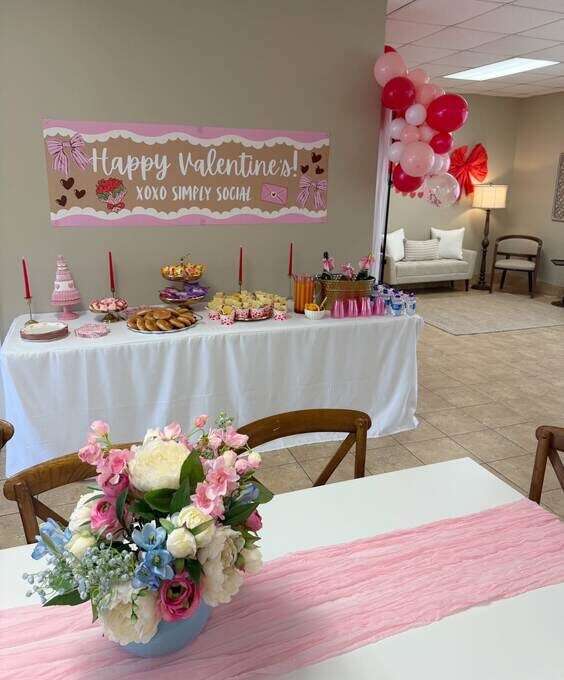 Decorated event space at Simply Social